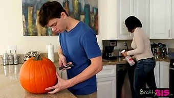 Teen Stepbrother Gets Caught Fucking A Pumpkin In Doggystyle