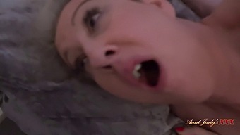 Watch As Horny Stepmom Mrs. Maggie Moon Gets Caught In The Act Of Masturbating By Her Stepson