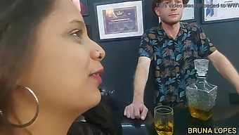 Bruna And Manuh Cortez Have Sex With Barman Malvadinho Who Struggles To Handle Her Large Breasts And Summons Malvado For Assistance
